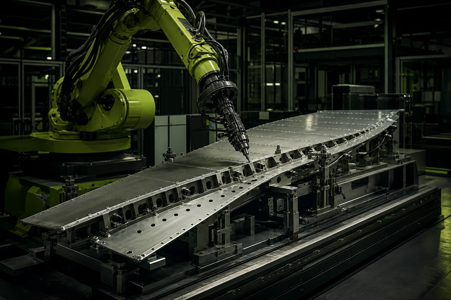 Robotic arm working on an aerospace component